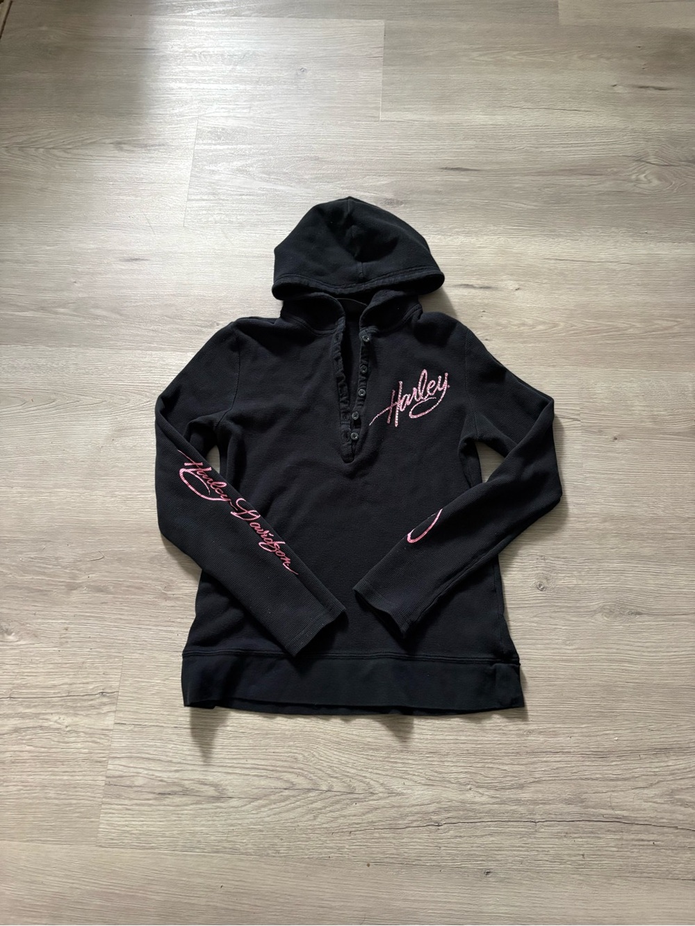 Harley-Davidson Black Hoodie with Pink Script Logo